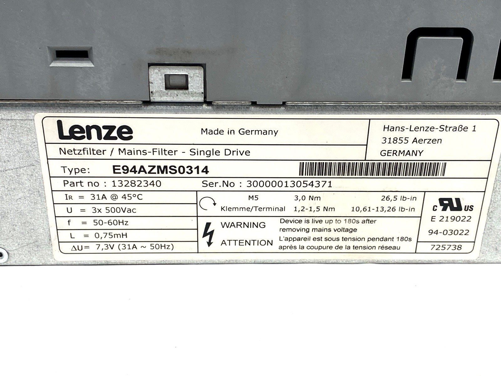 E94ASHE0244 | Lenze HighLine Single Drive Servo Drive 3/PE AC 480V 0-599Hz 15.4kVA - Used - Maverick Industrial Sales