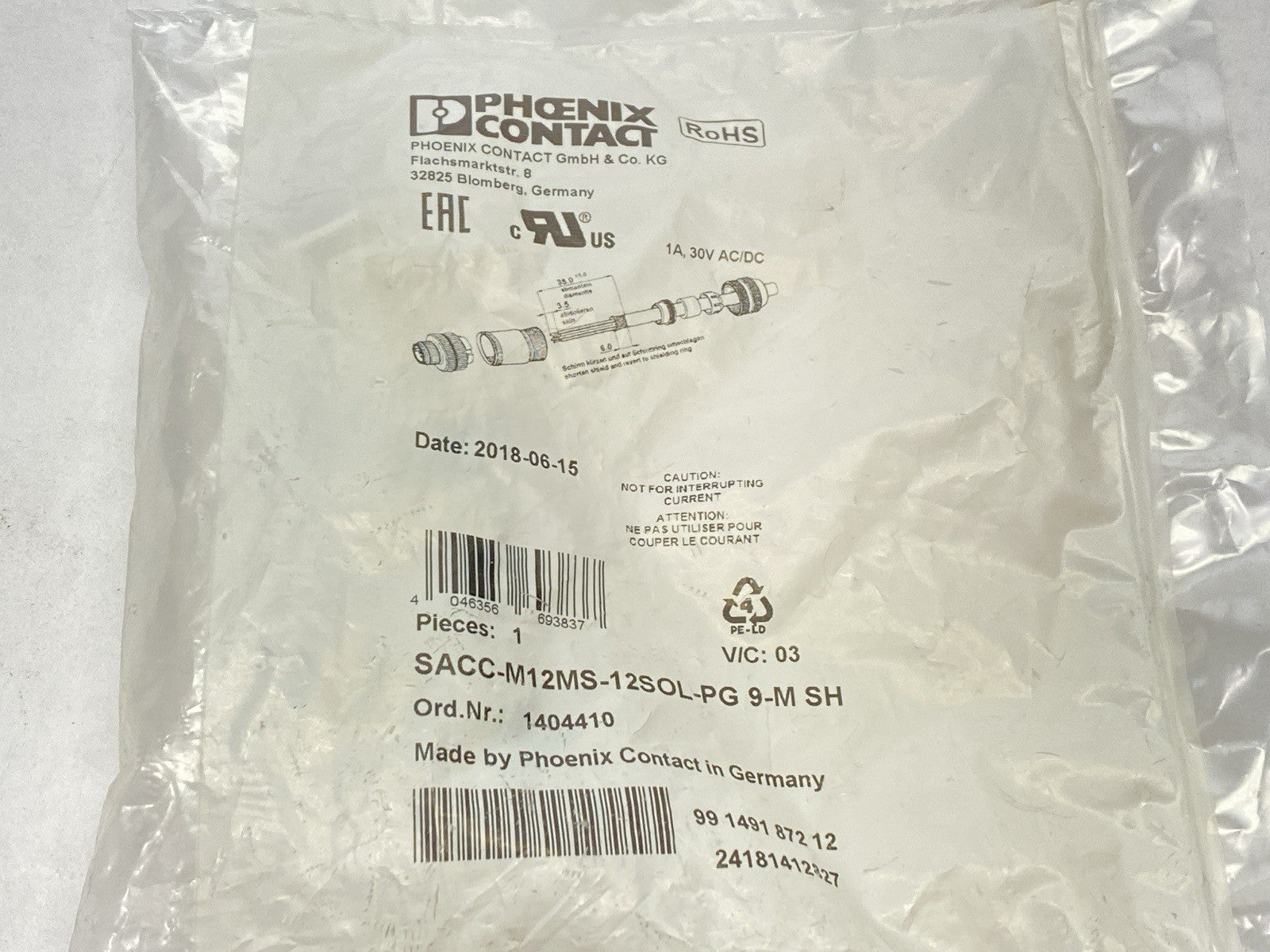 Phoenix Contact SACC-M12MS-12SOL-PG 9-M SH Connector M12 12-Pin A-Code 1404410 - Maverick Industrial Sales