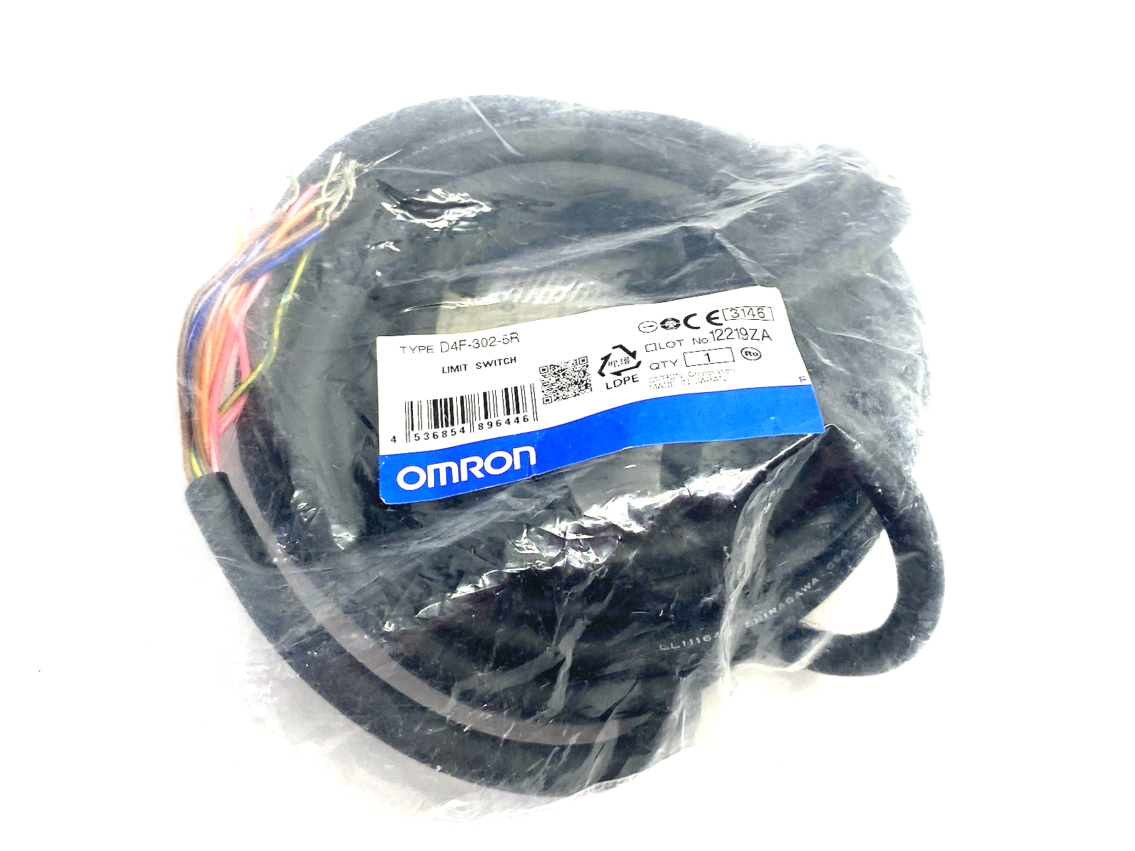 D4F-302-5R | Omron Small Safety Limit Switch, Roller plunger, 2NC/2NO, 5m Cable - New - Maverick Industrial Sales