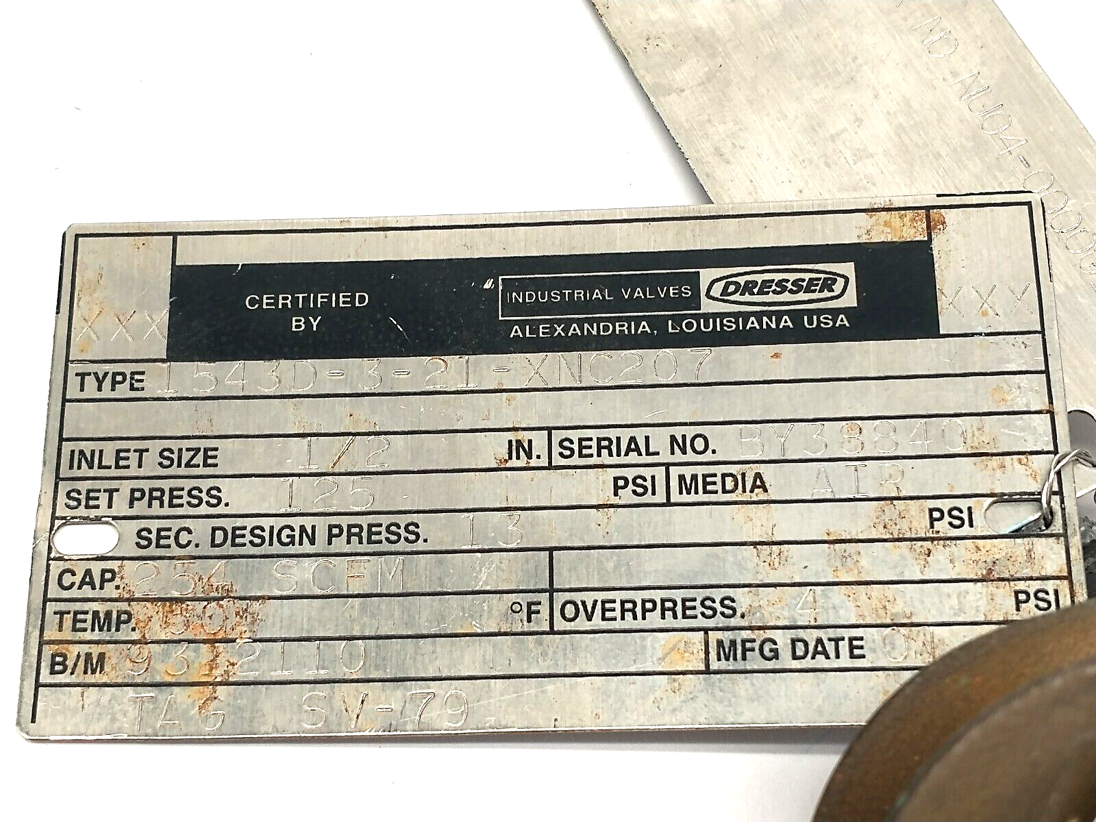 Dresser 1543D-3-21-XNC207 1/2" x 1/4" Safety Relief Valve 254 SCFM - Maverick Industrial Sales