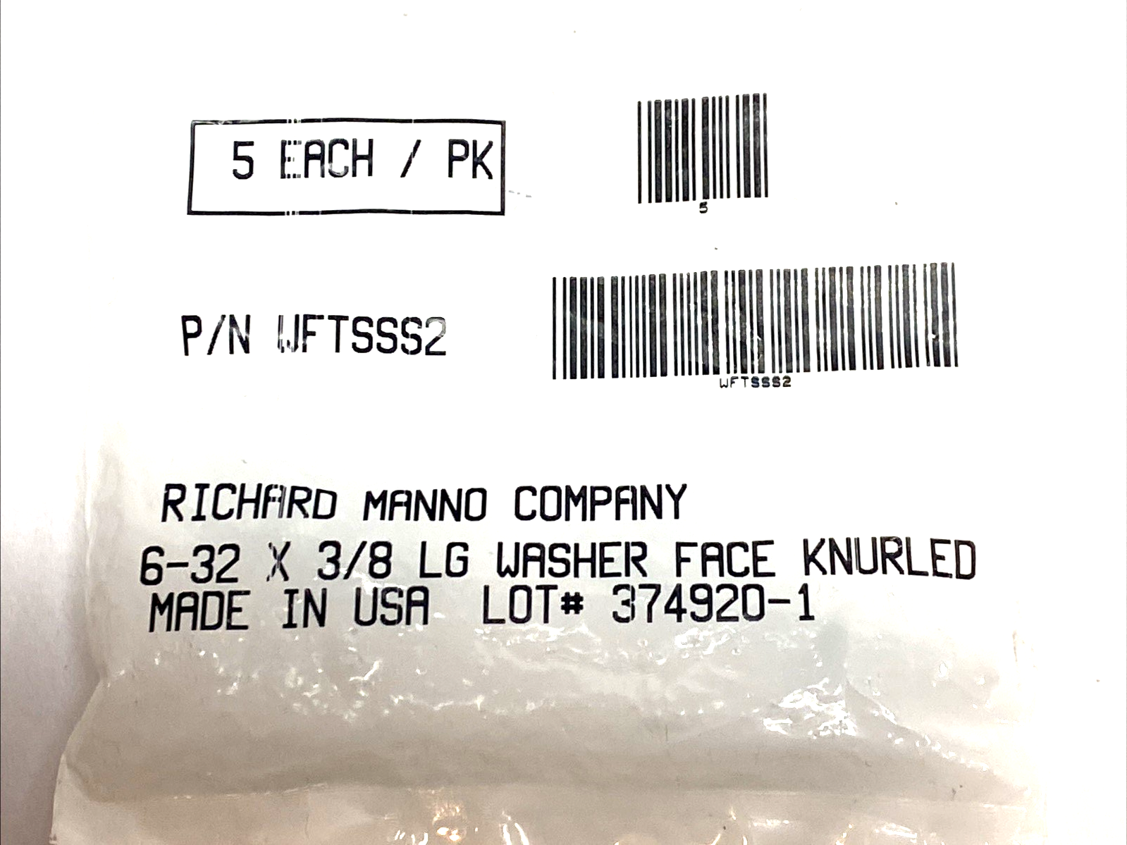 WFTSSS2 | Richard Manno Thumb Screw #6-32 x 3/8" Knurled Washer Face SS LOT OF 10 - New - Maverick Industrial Sales
