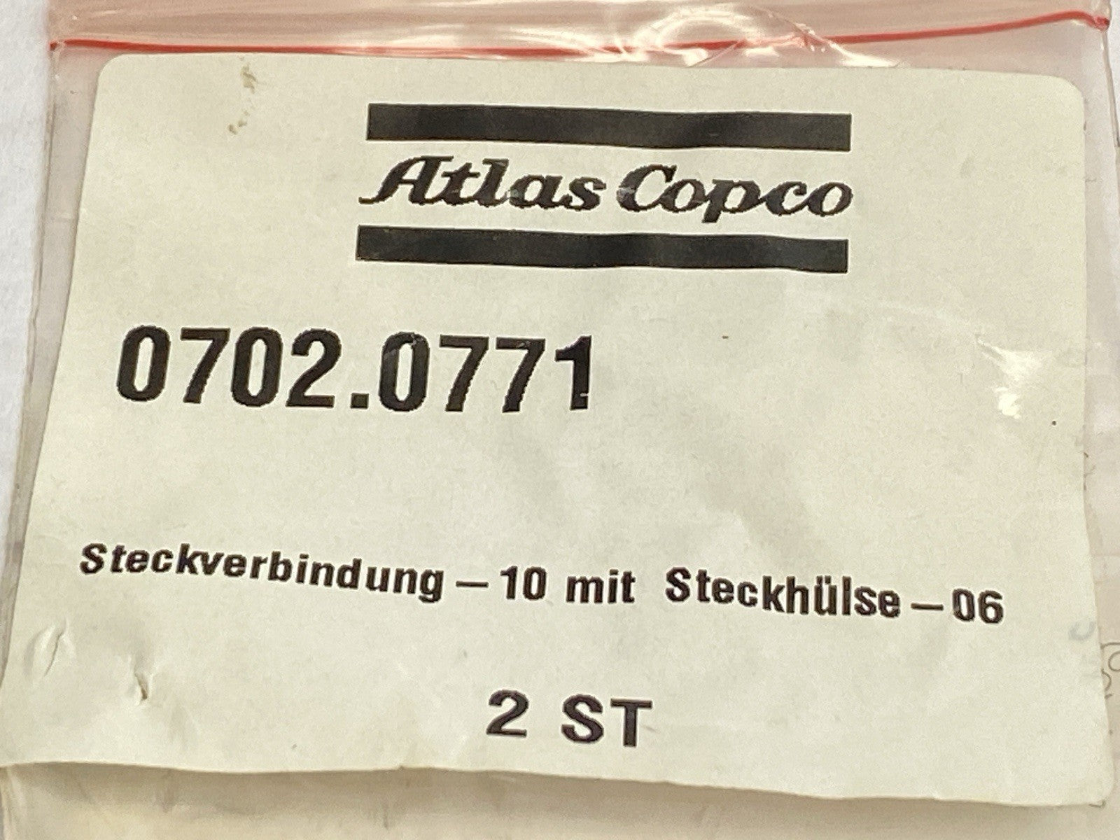 Atlas Copco 0702.0771 Plug Connection 10 WIth Plug Sleeve 06 LOT OF 2 - Maverick Industrial Sales