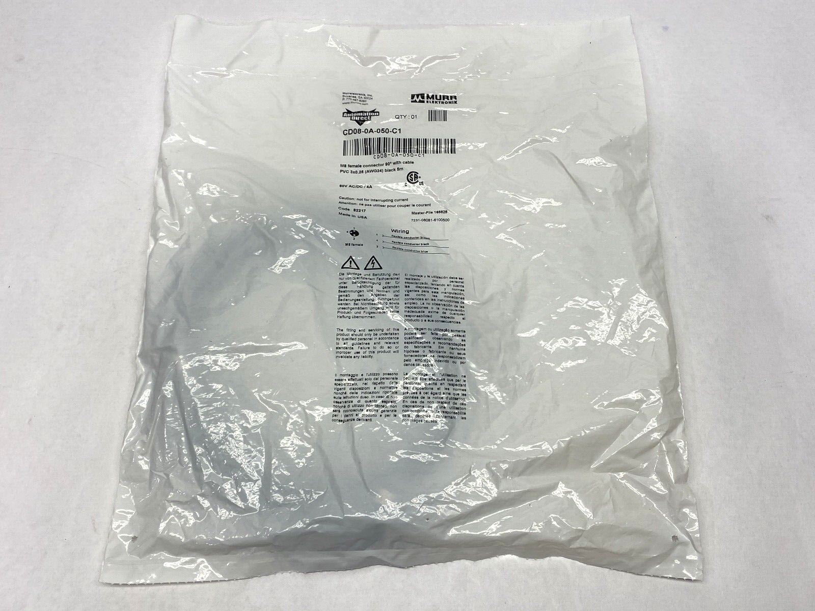 Murrelektronik CD08-0A-050-C1 M8 Female Right Angle Connector Black Cordset 5m - Maverick Industrial Sales