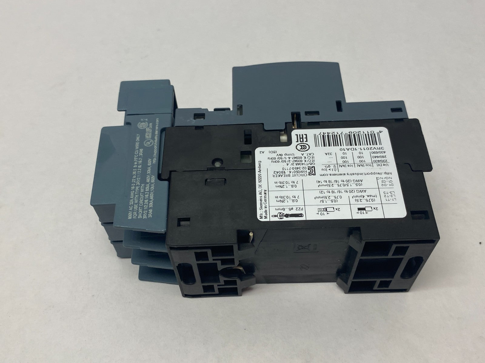 Siemens 3RV2011-1DA10 SIRIUS Motor Starter Circuit Breaker Size S00 3.2A - Maverick Industrial Sales