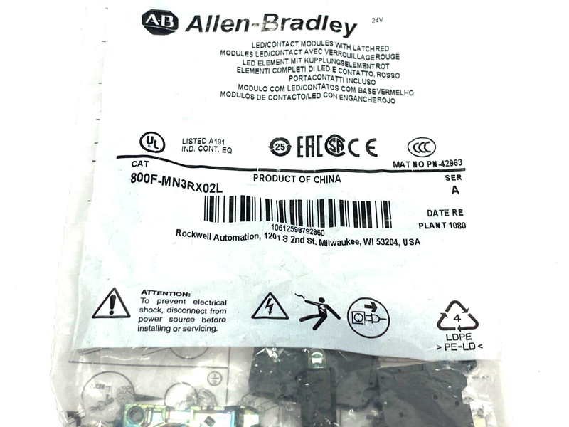 Allen Bradley 800F-MN3RX02L Ser. A Pushbutton Illumination Contact Kit - Maverick Industrial Sales