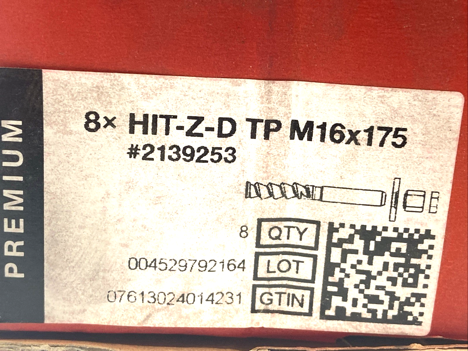 2139253 | Hilti 7x Anchor Rod M16 x 175mm Zinc-Plated HIT-Z-D TP MISSING 1x ROD - New – Open box - Maverick Industrial Sales
