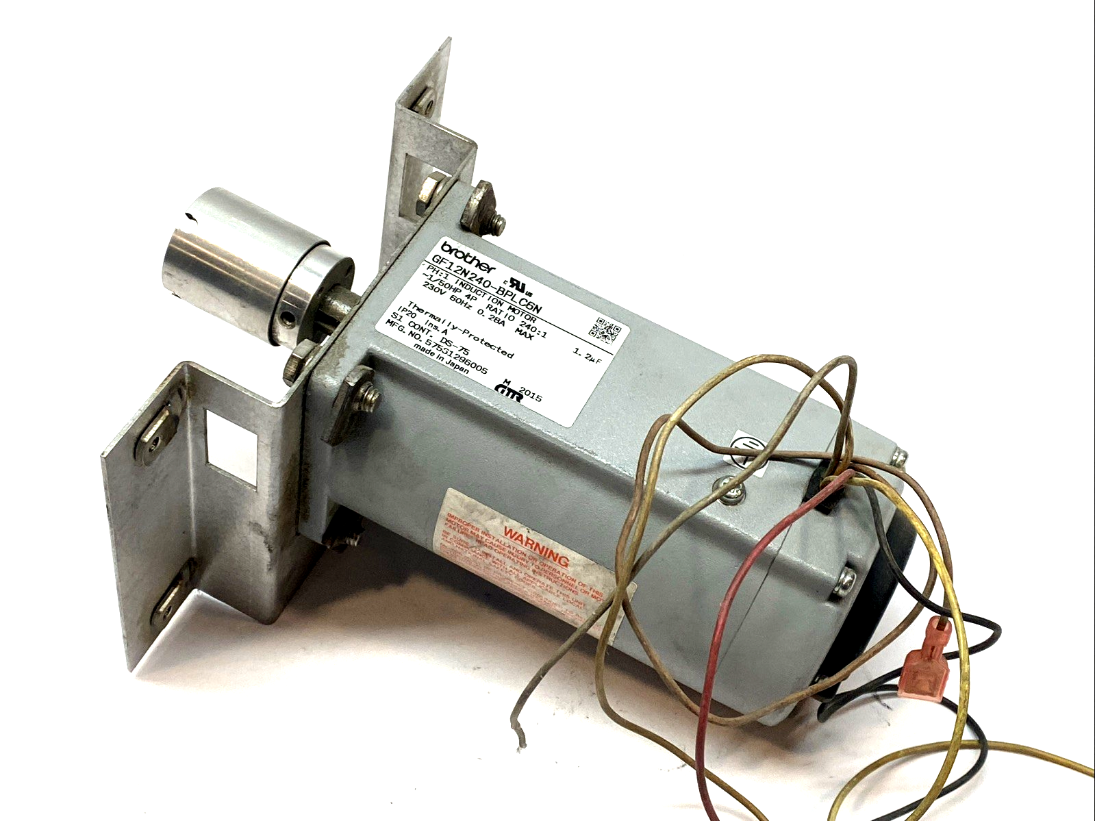 GF12N240-BPLC6N | Brother AC Gearmotor 1/50HP 240:1 132 in-lb 7 RPM - For parts or not working - Maverick Industrial Sales
