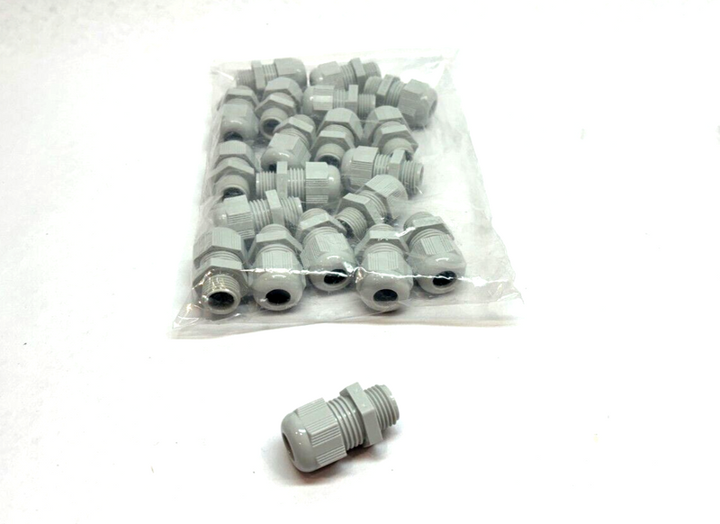 M16x1.5 Nylon Grey Cable Gland, Straight Electrical Box Fitting, LOT OF 20 - Maverick Industrial Sales