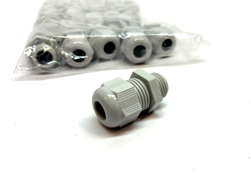 M16x1.5 Nylon Grey Cable Gland, Straight Electrical Box Fitting, LOT OF 20 - Maverick Industrial Sales