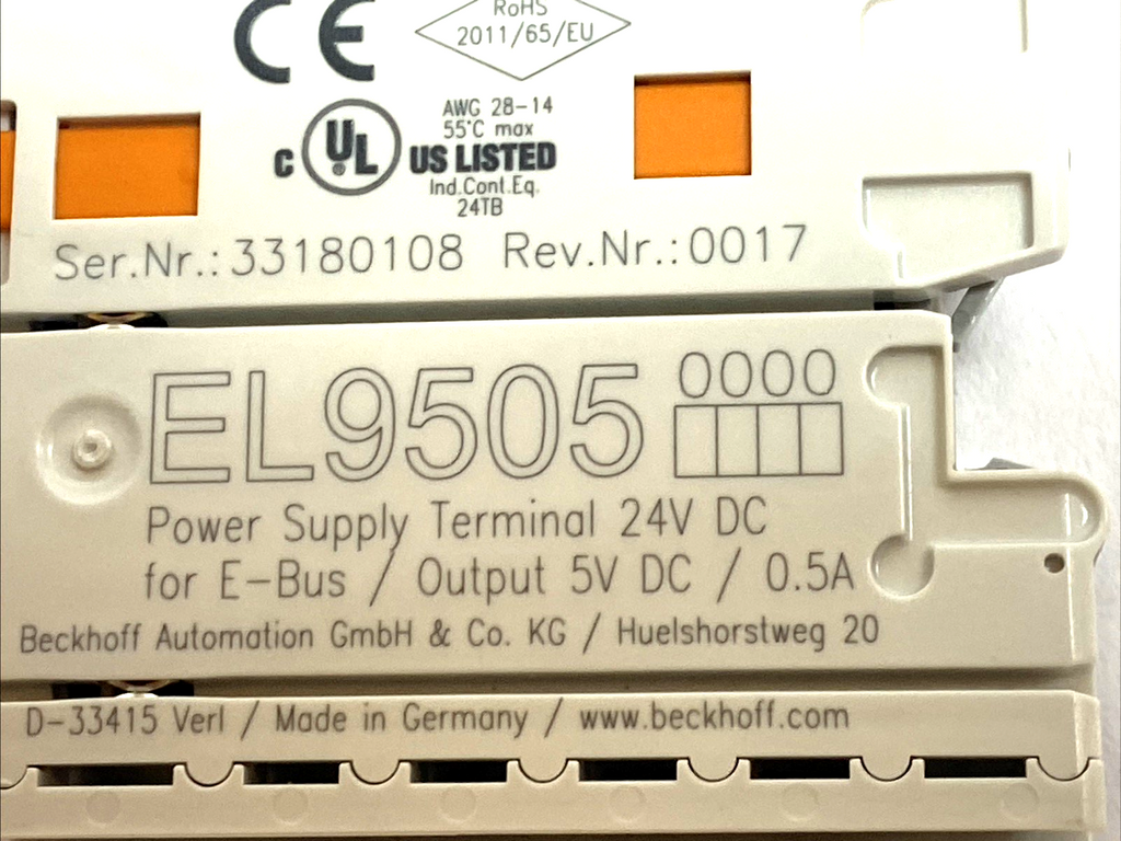 EL9505 | Beckhoff EtherCAT Power Supply Terminal 24VDC In 5VDC 0.5A DI
