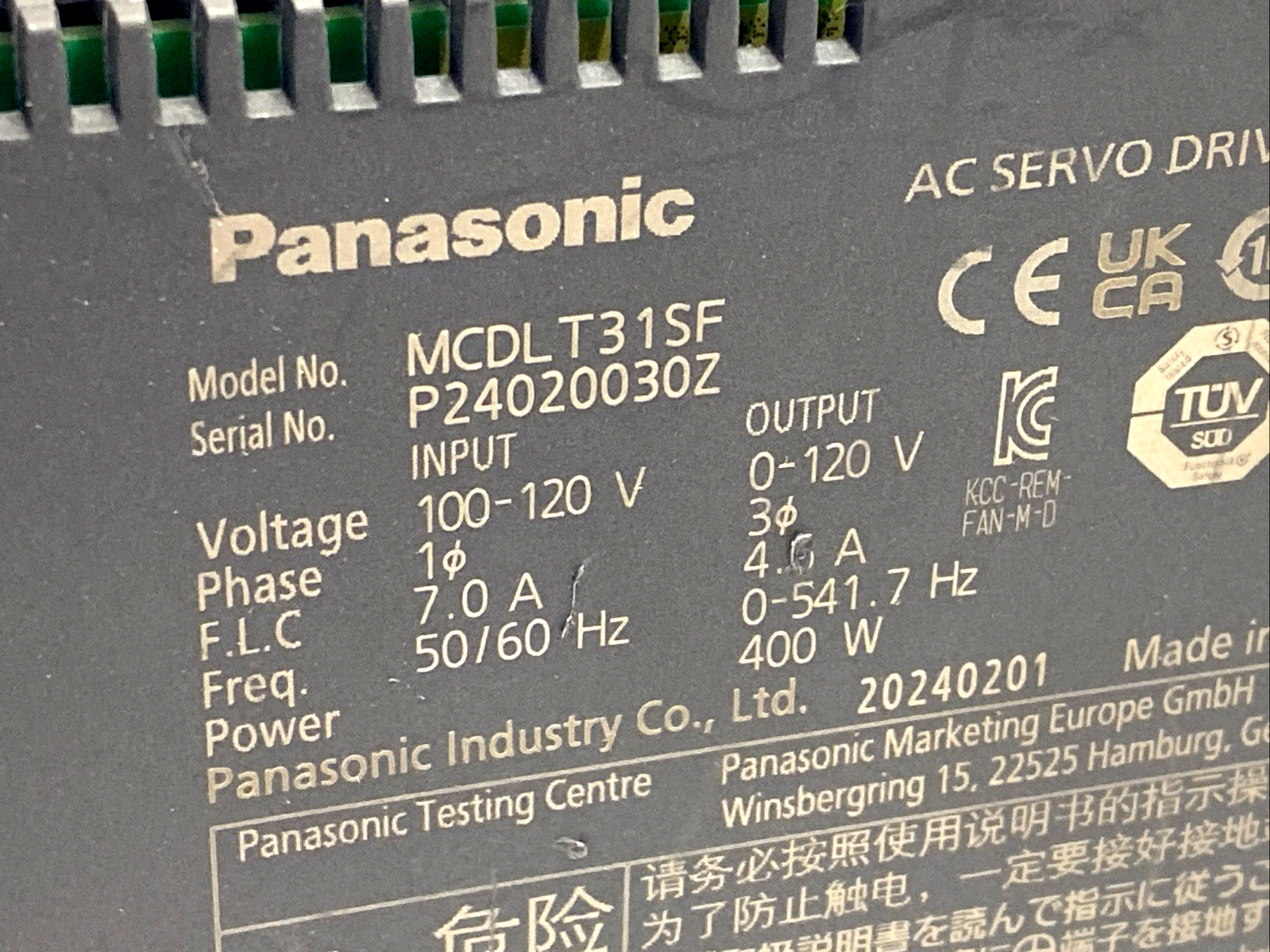 MCDLT31SF | Panasonic MINAS A6 Servo Drive - For parts or not working - Maverick Industrial Sales