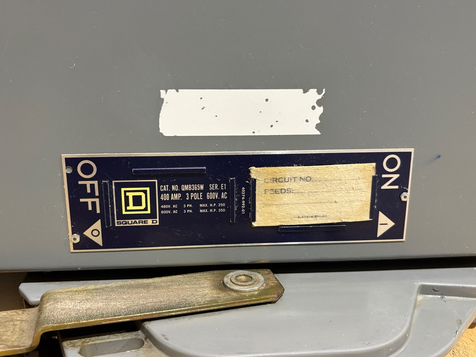 Square D QMB365W Ser. E1 400A 3 Pole 600V Fusible Panelboard Switch Disconnect - Maverick Industrial Sales