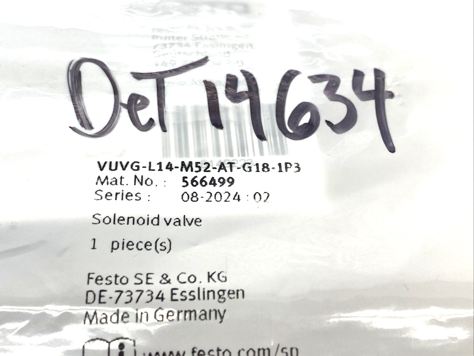 Festo VUVG-L14-M52-AT-G18-1P3 Solenoid Valve 566499 - Maverick Industrial Sales