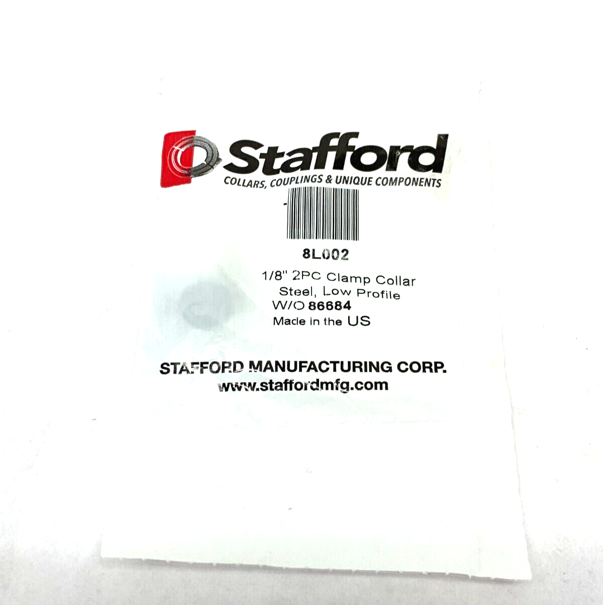 Stafford 8L002 Low Profile 2PC Clamp Collar 1/8" Steel - Maverick Industrial Sales