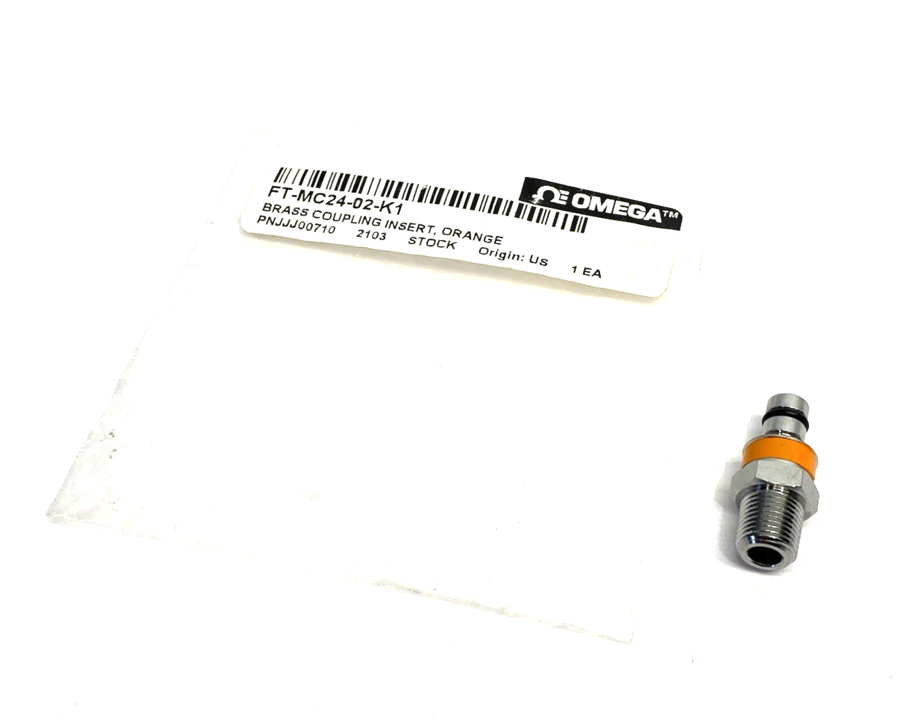 Omega FT-MC24-02-K2 Chrome-Plated Brass Quick Coupling Insert, Orange, 1/8" NPT - Maverick Industrial Sales