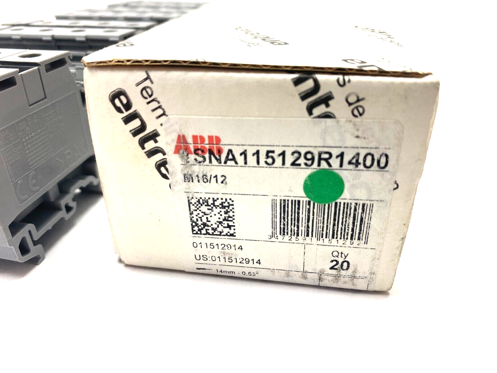 ABB Entrelec 1SNA115129R1400 Feed-Through Terminal Block Gray 12mm BOX OF 20 - Maverick Industrial Sales