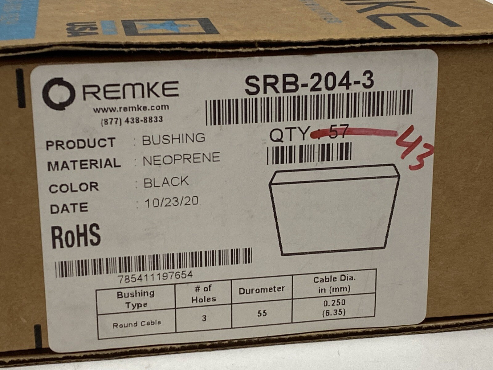 Remke SRB-204-3 Tuff-Seal 3 Hole Conduit Bushing 1/4" Hole BOX OF 43 - New – Open box - Maverick Industrial Sales