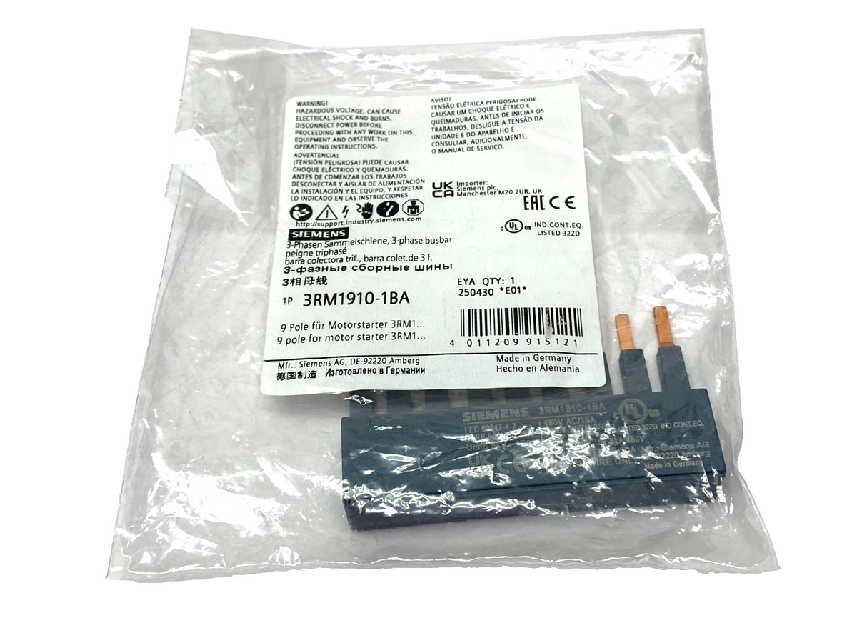 Siemens 3RM1910-1BA Busbar 3-Phase, 9-Pole for 3 Motor Starters - Maverick Industrial Sales
