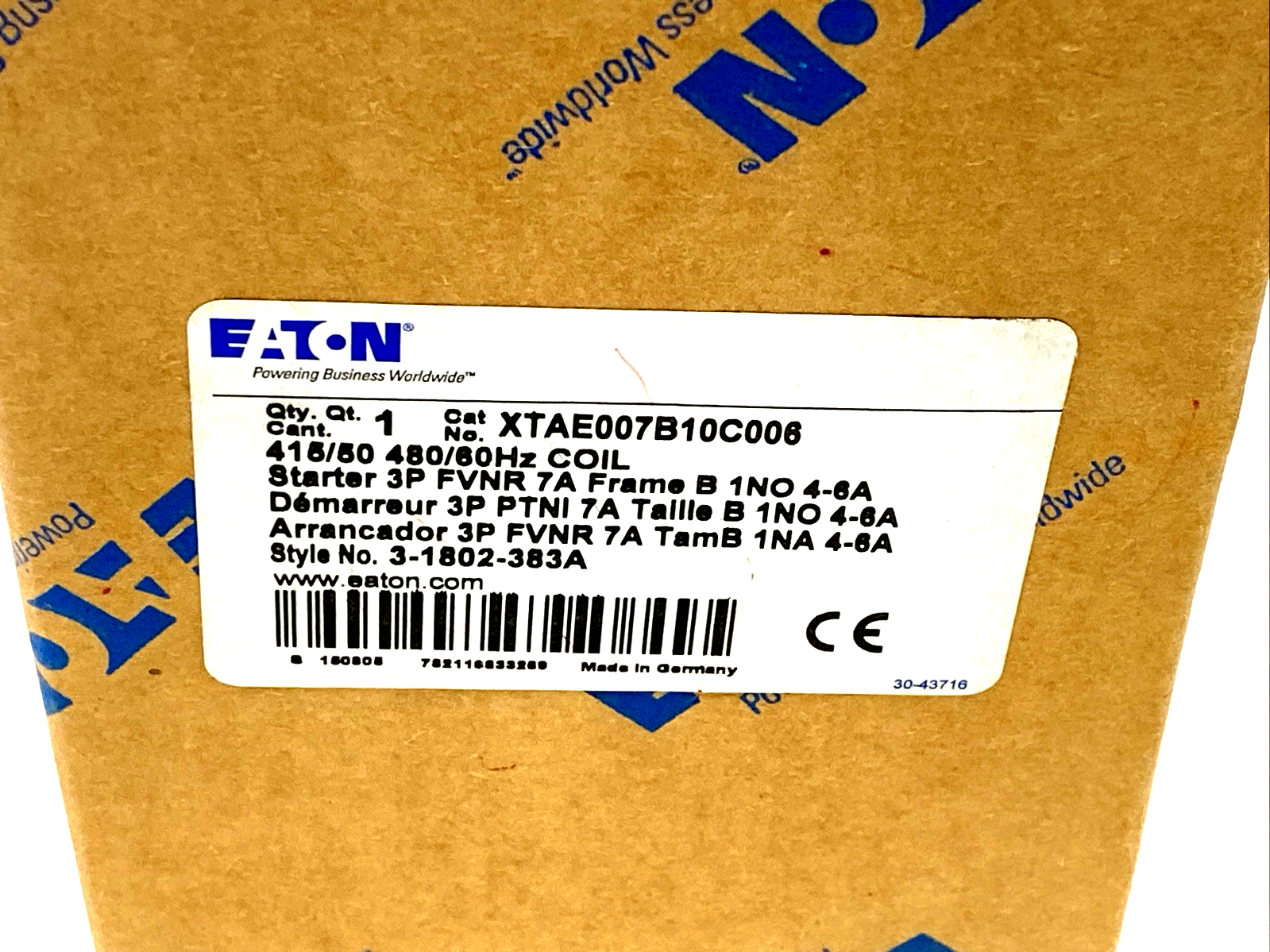XTAE007B10C006 | Eaton Electronic Motor Starter 480V 3P FVNR 7A Frame B XT IEC - New - Maverick Industrial Sales