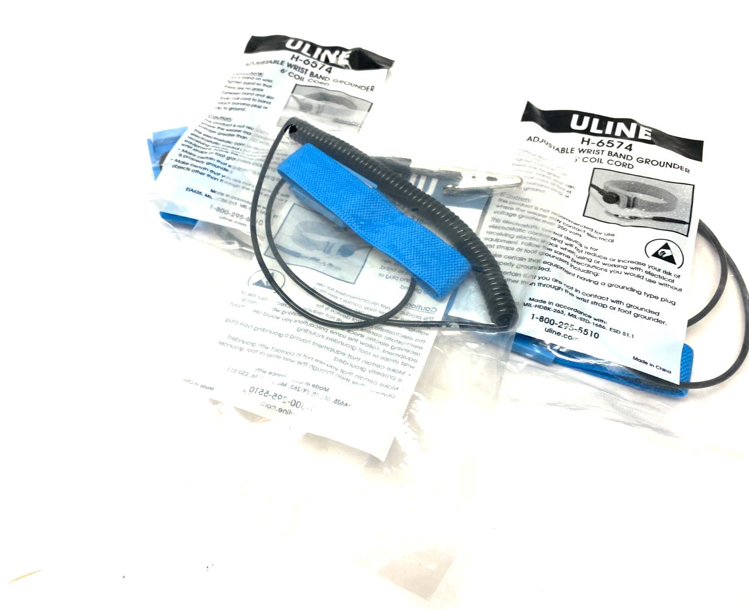 Uline H-6574 Adjustable Wrist Band Grounding Strap 6' Coil Cord LOT OF 3 - Maverick Industrial Sales
