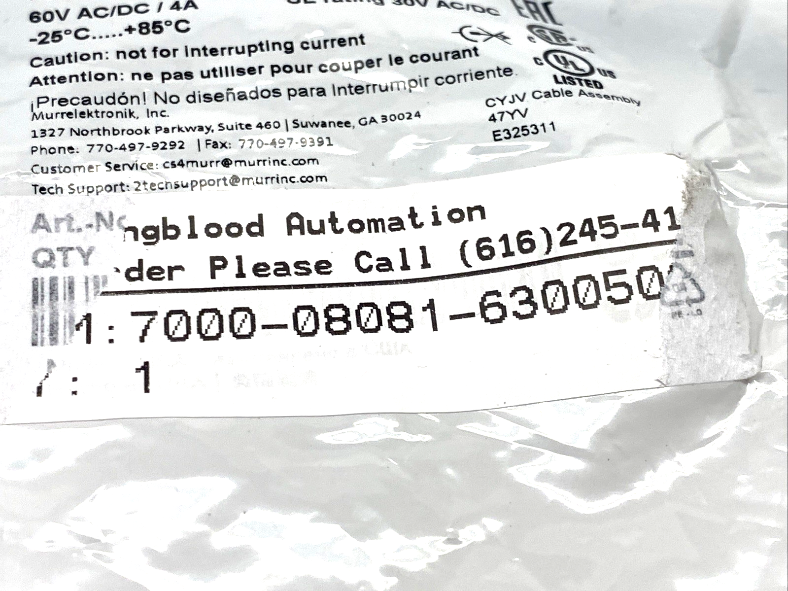 7000-08081-6300500 | MurrElektronik Cordset M8 3-Pin Female Right Angle 5m - New - Maverick Industrial Sales