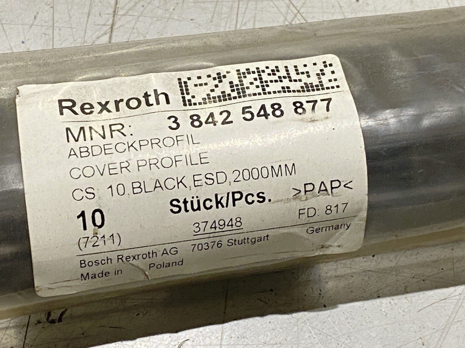 3842548877 | Bosch Rexroth Cover Profile 10 Black ESD N10 2000mm Length PKG OF 10 - New – Open box - Maverick Industrial Sales