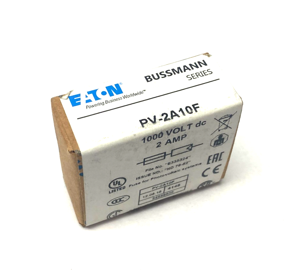 Eaton PV-2A10F Bussmann Series Photovoltaic Fuse 1000VDC 2A BOX OF 10 - Maverick Industrial Sales