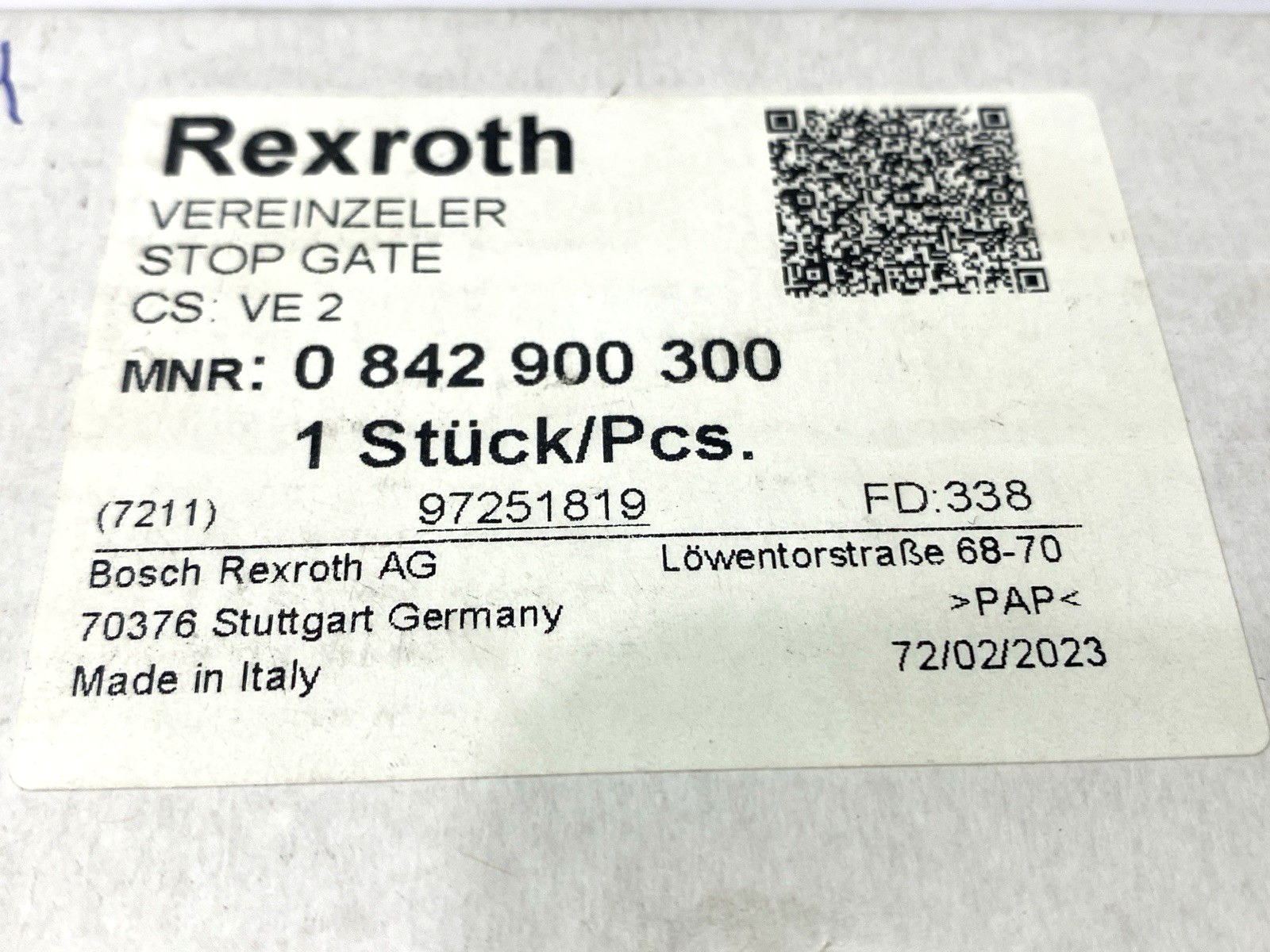 Rexroth 0842900300 Pneumatic Stop Gate CS: VE 2 - Maverick Industrial Sales
