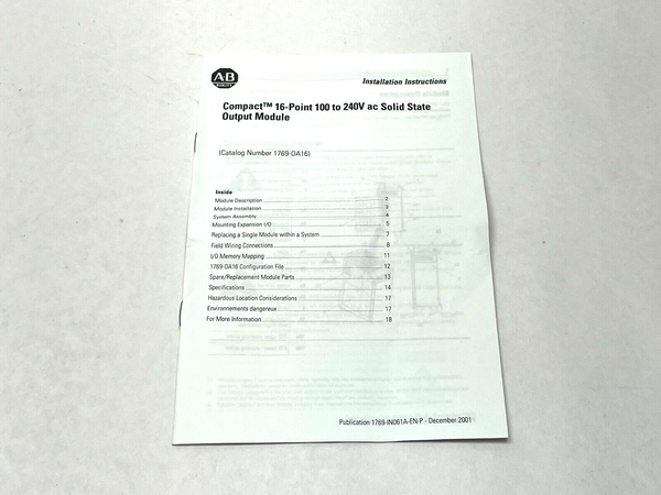 Allen Bradley 1769-IN061A-EN-P Installation Instruction Manual 1769-OA16 - Maverick Industrial Sales