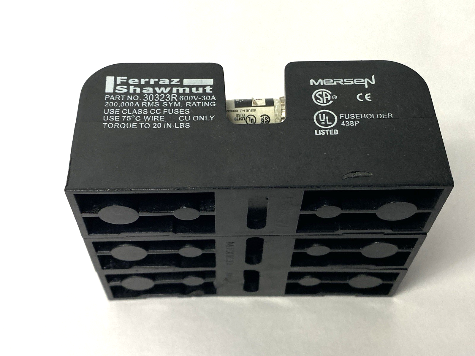 Ferraz Shawmut 30323R Fuse Block 600V 30A w/ Bussmann FNQ-R-10 Fuse LOT OF 3 - Maverick Industrial Sales