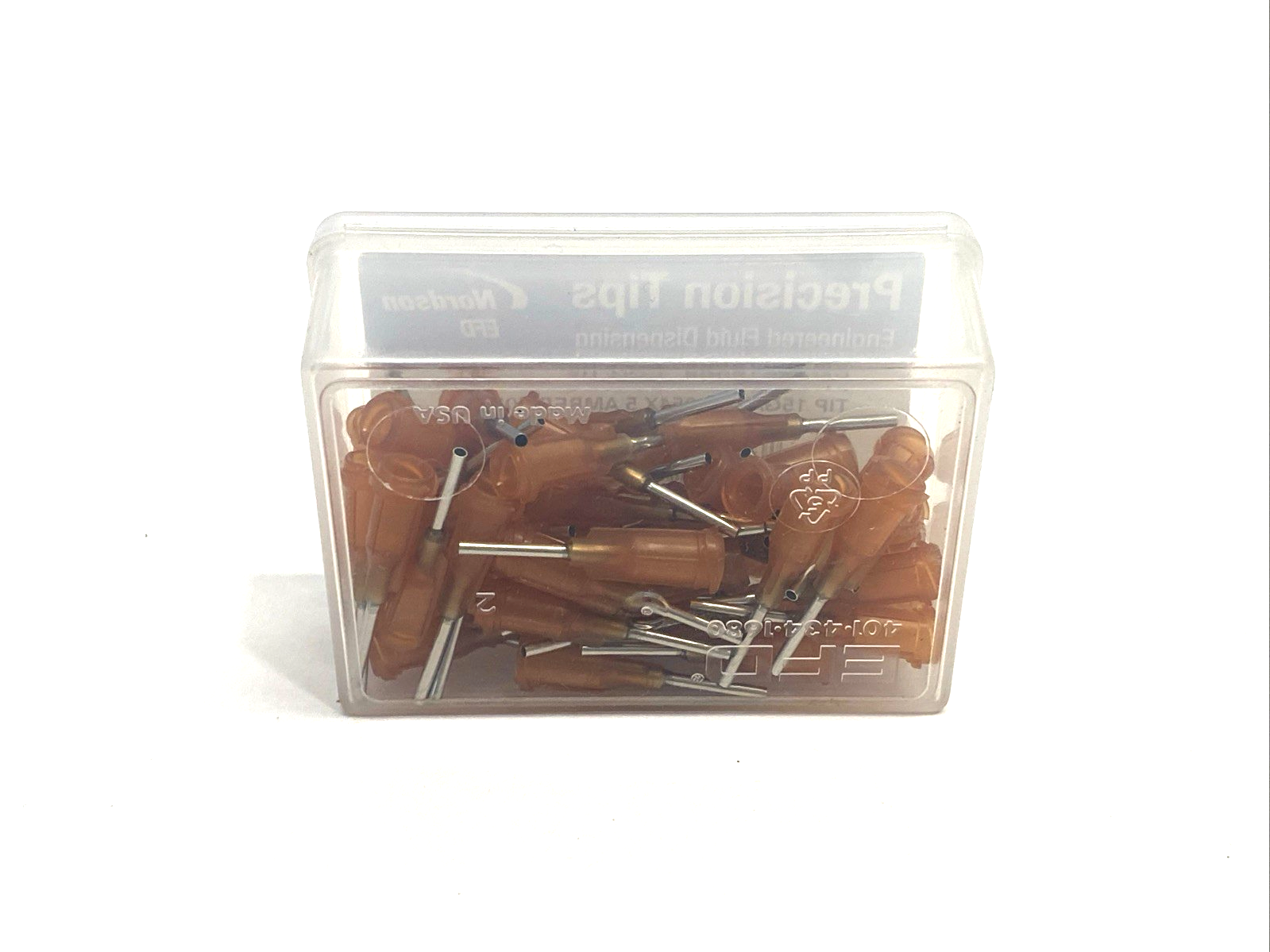 Nordson EFD 7018068 Precision Dispense Tip 15GA GP 0.054" x 0.5" Amber BOX OF 50 - Maverick Industrial Sales