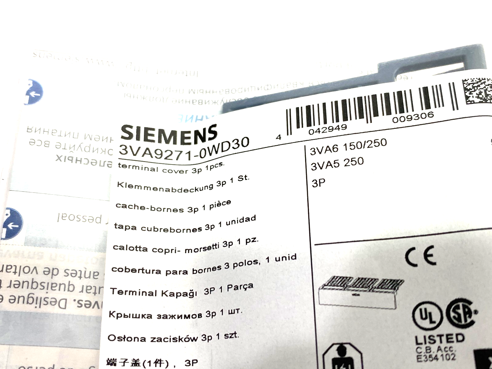 Siemens 3VA9271-0WD30 Circuit Breaker Accessory Terminal Cover 3-Pole - Maverick Industrial Sales