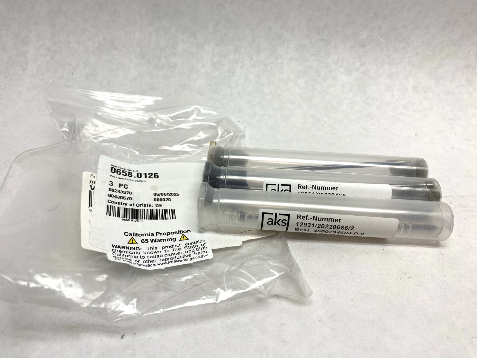 Atlas Copco 0658.0126 Valve Bolt D=3x105,6mm TC2002-A LOT OF 3 - Maverick Industrial Sales