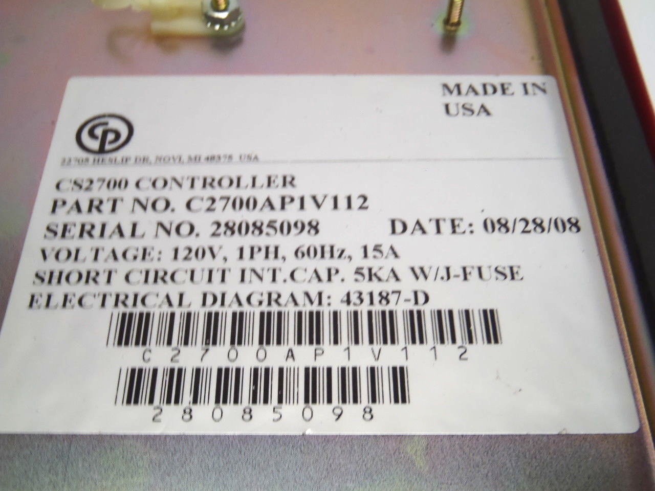 CP Techmotive CS2700 / C2700AP1V112 Controller Display Module Unit Cover - Maverick Industrial Sales