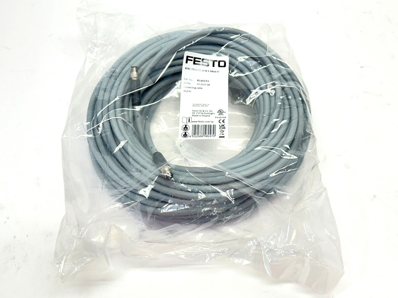 Festo NEBC-D8G4-ES-30-N-S-D8G4-ET Connecting Cable Male M8 4-Pin 30m 8146033 - Maverick Industrial Sales