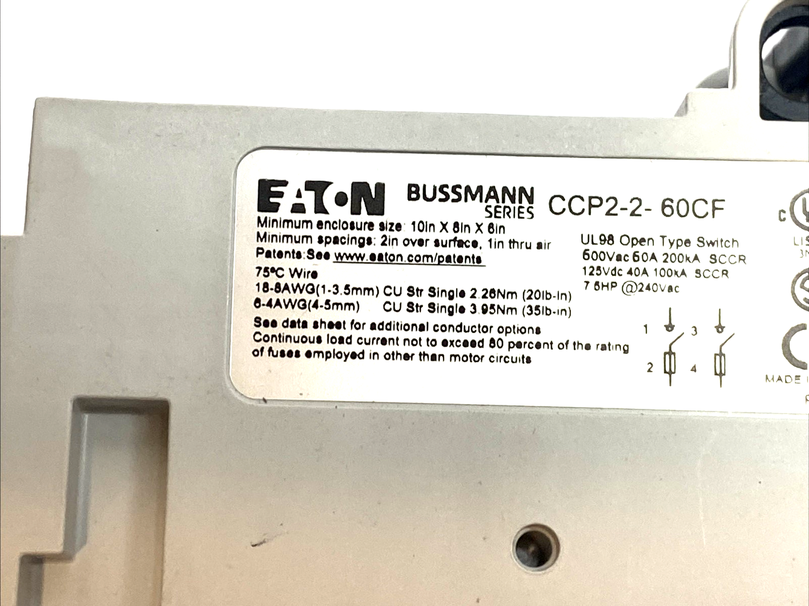 Eaton CCP2-CF Bussmann 30A 60A 100A Compact Circuit Protector 600V UL98 DIN Rail - Maverick Industrial Sales