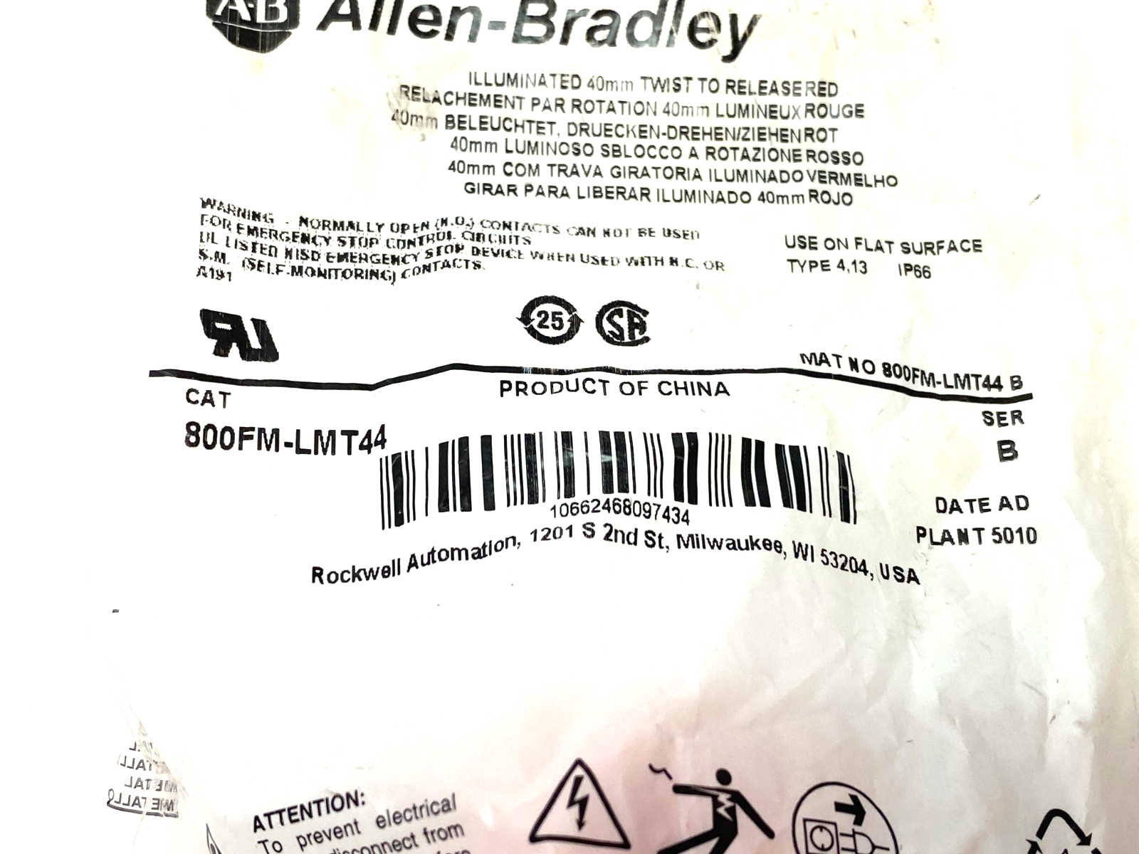 Allen Bradley 800FM-LMT44 Ser. B Twist-to-Release Illuminated Pushbutton 40mm - Maverick Industrial Sales