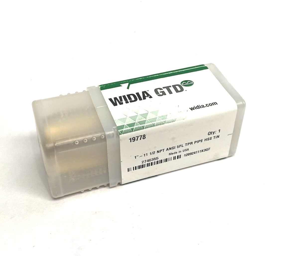2746355 | Widia Taper Pipe Tap 5-Flute NPT/NPTF 1" - 11-1/2 TiN Coat 19778 - New – Open box - Maverick Industrial Sales