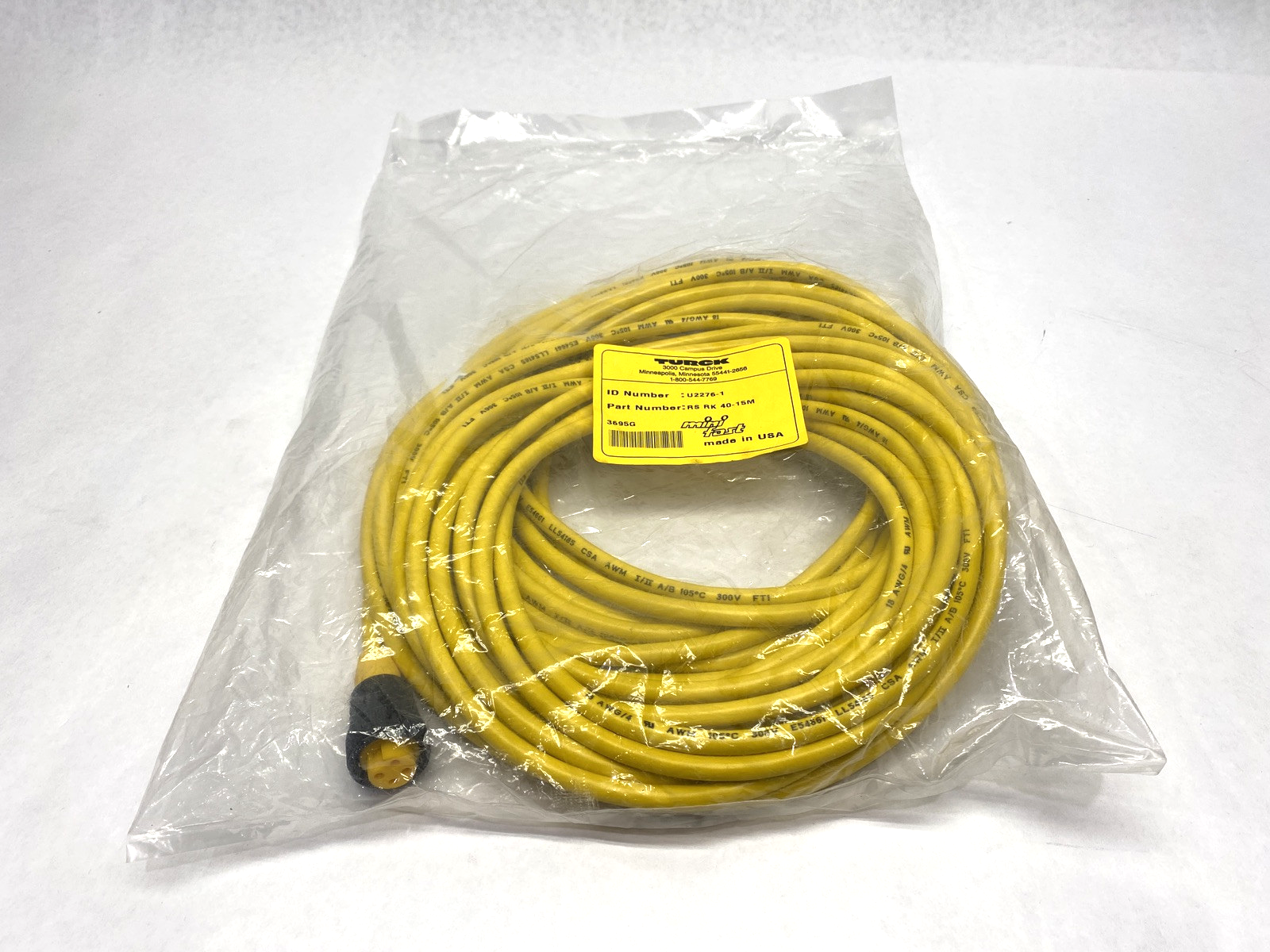 Turck RS RK 40-15M Single-Ended MiniFast Male 4-Pin Connector Cordset U2276-1 - Maverick Industrial Sales
