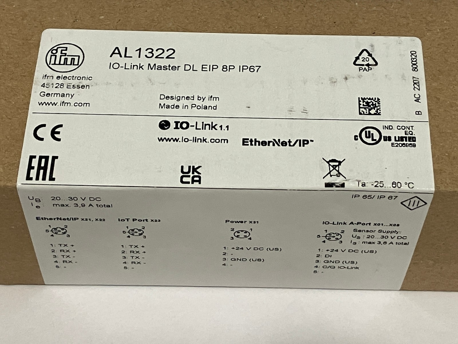 ifm AL1322 IO-Link Master DL EIP 8P IP67 - Maverick Industrial Sales