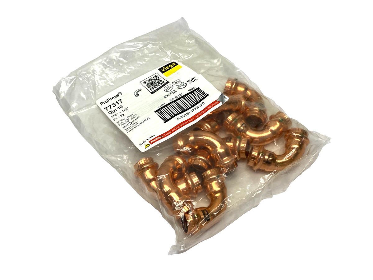 Viega 77317 ProPress 90° Elbow, Copper, Press Connection, 1/2" x 1/2" PACK OF 10 - Maverick Industrial Sales