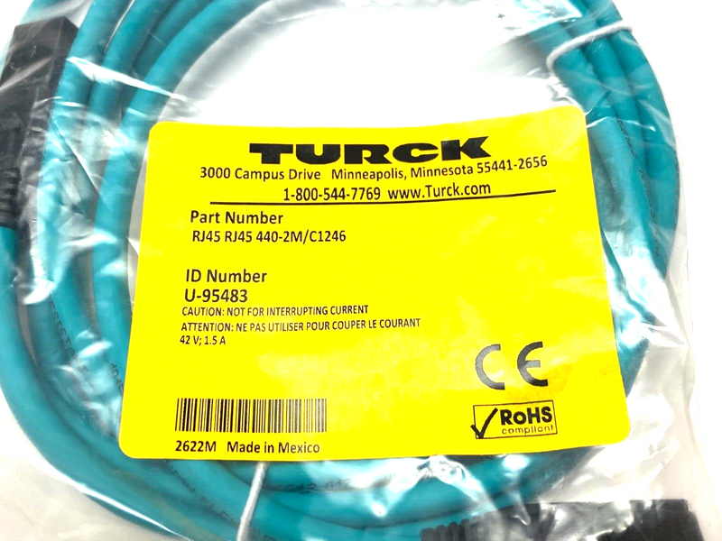 Turck RJ45 RJ45 440-2M/C1246 Industrial Ethernet Cordset 2m U-95483 - Maverick Industrial Sales