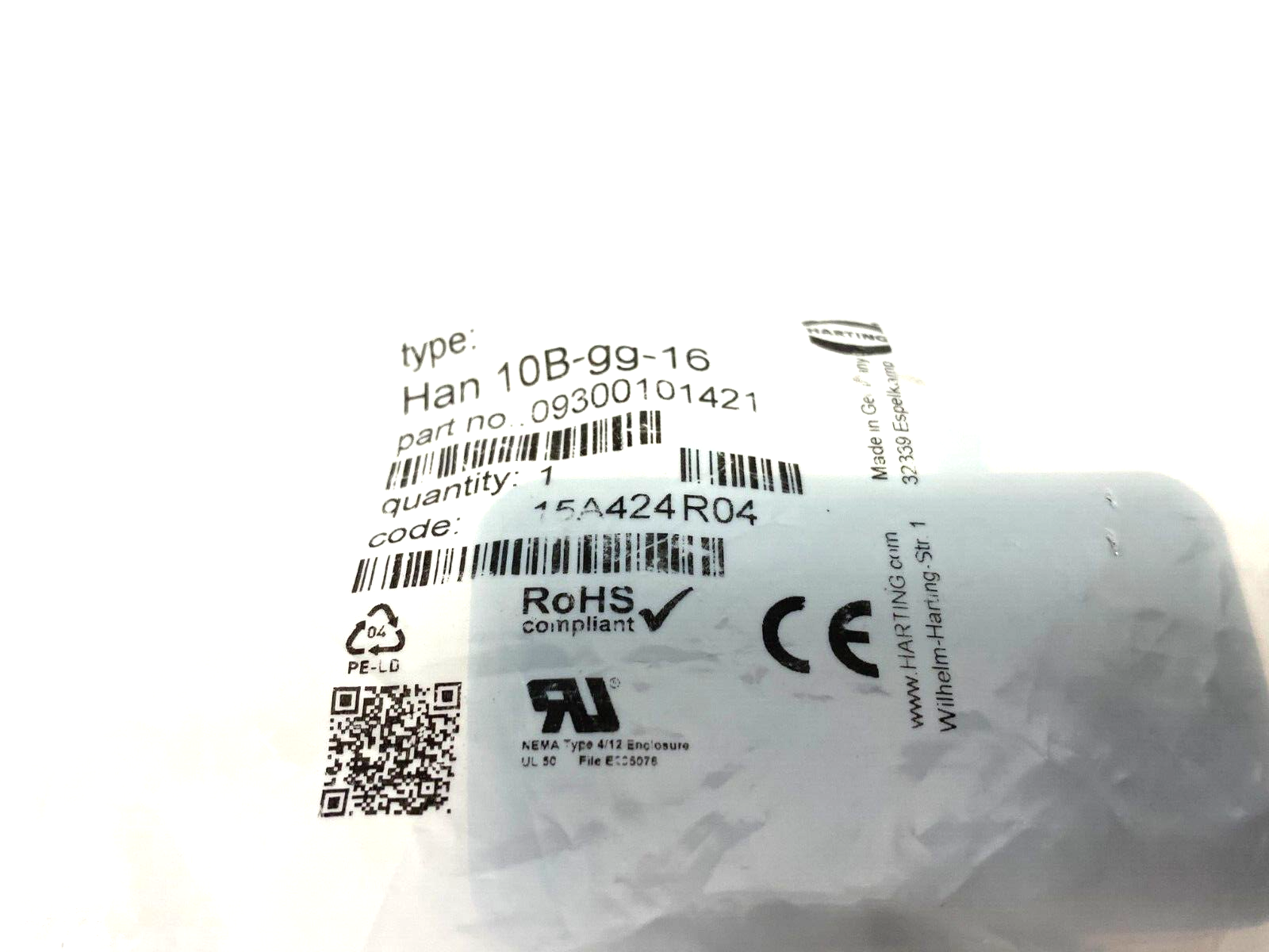 Harting 09300101421 Heavy Duty Power Connector Hood HAN 10B PG16 TOP ENT - Maverick Industrial Sales