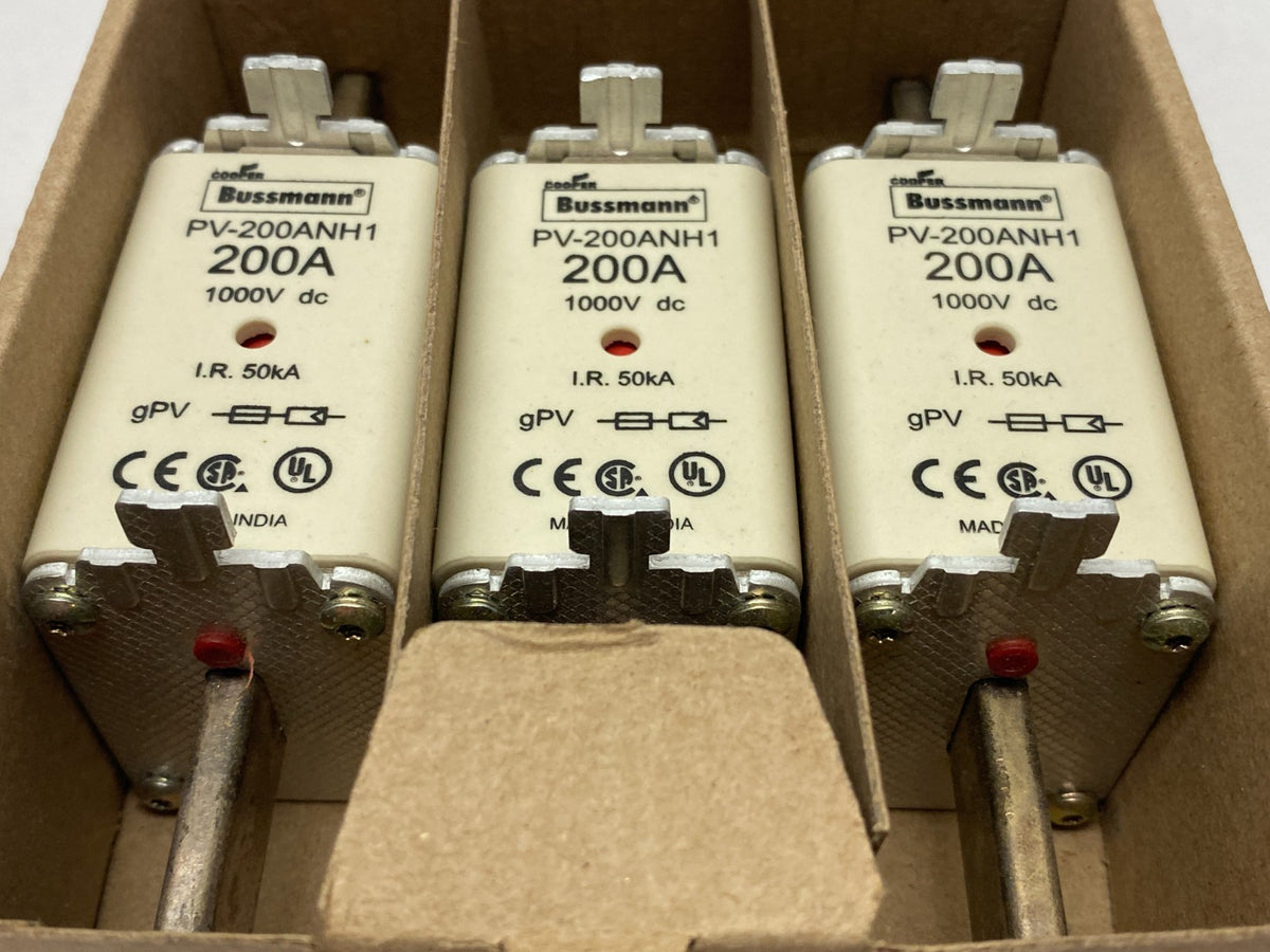 PV-200ANH1 | Cooper Bussmann Dual-Indicator Photovoltalc Fuse 200A 1000V BOX OF 3 - New – Open box - Maverick Industrial Sales
