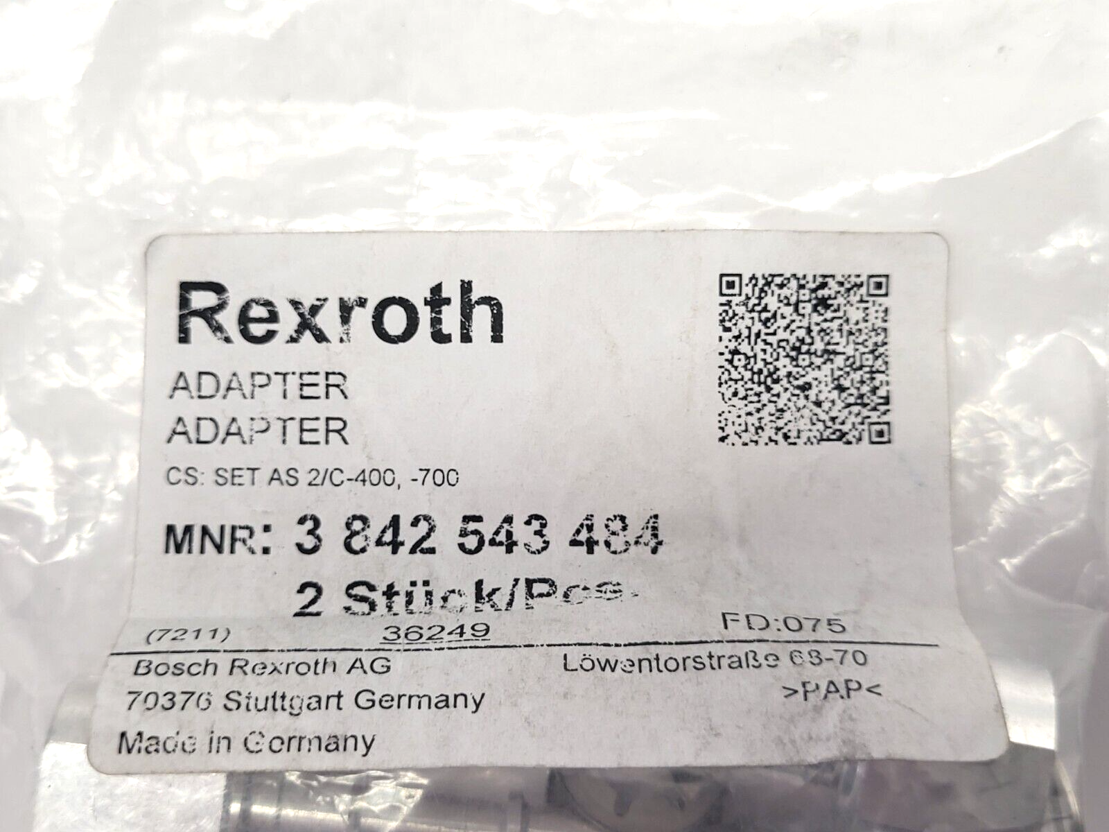 Bosch Rexroth 3842543484 Adapter, Set ADAPTER SET AS 2/C-400, -700 - Maverick Industrial Sales