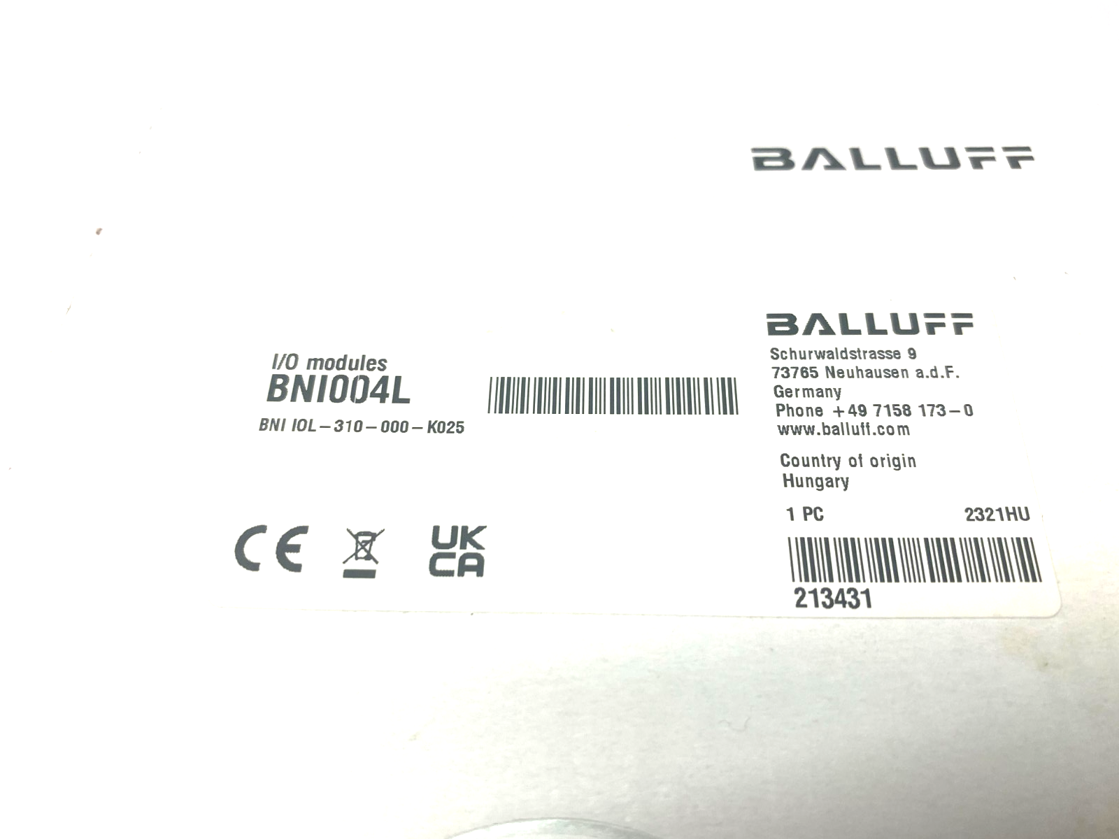 Balluff BNI IOL-310-000-K025 Standard I/O Link Hub BNI004L - Maverick Industrial Sales