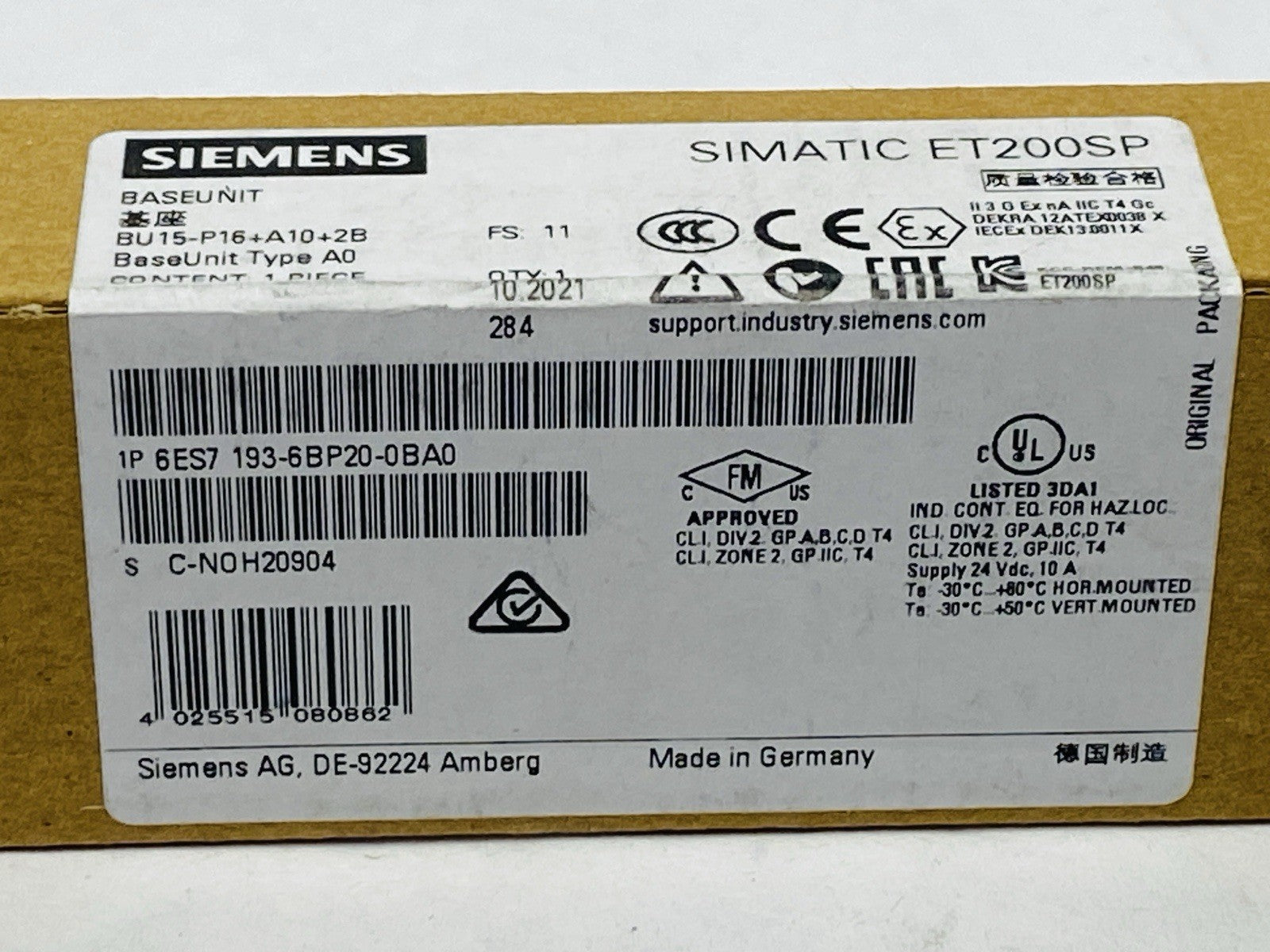 Siemens 6ES7 193-6BP20-0BA0 SIMATIC ET 200SP Base Unit BU15-P16+A10+2B - Maverick Industrial Sales