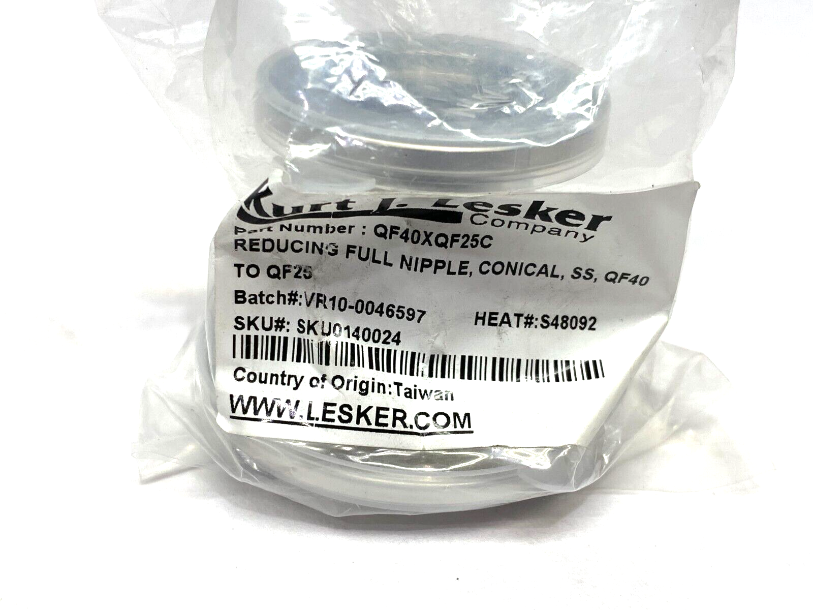 Kurt J. Lesker QF40XQF25C Conical Reducing Full Nipple Stainless Steel QF40 - Maverick Industrial Sales