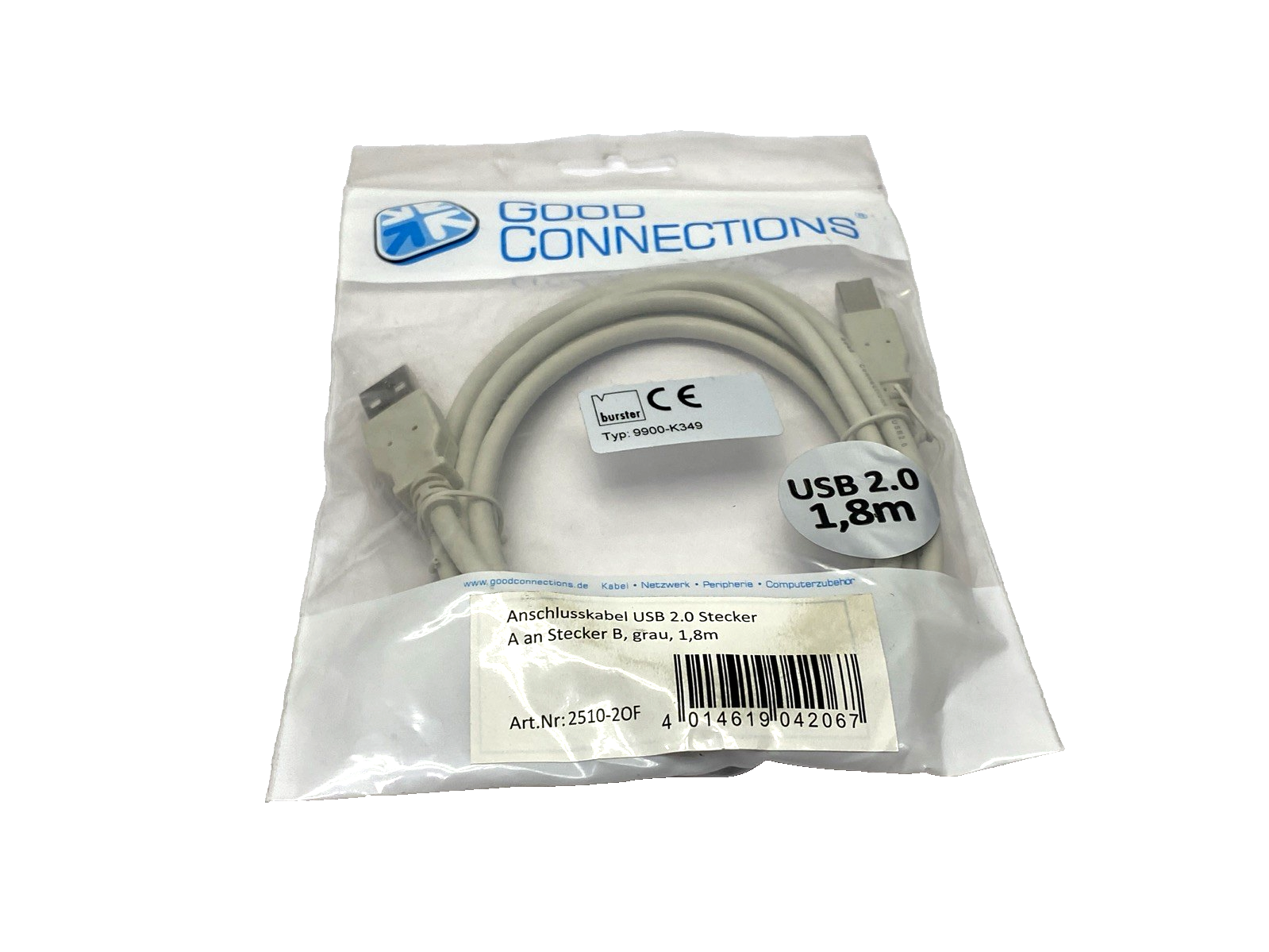 Good Connections 2510-2OF USB Cable 1.8m USB 2.0 USB A To USB B Grey LOT OF 2 - Maverick Industrial Sales