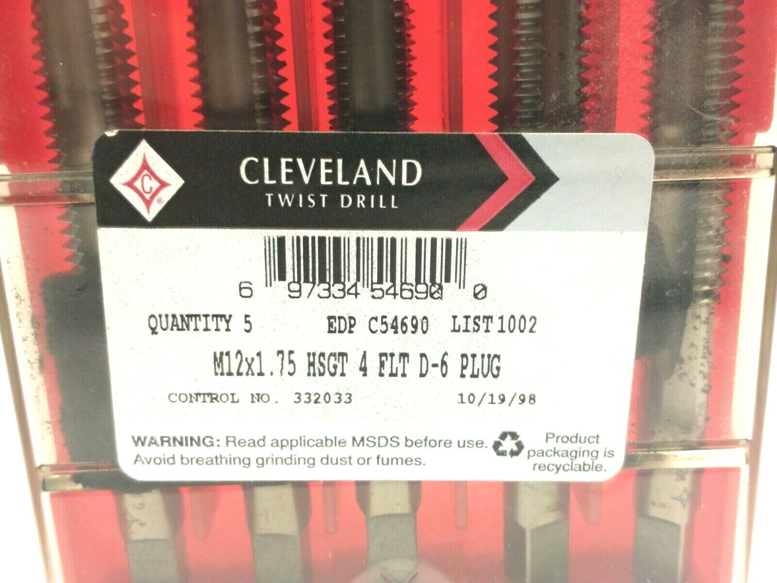Cleveland C54690 M12x1.75 HSGT Straight 4-Flute D-6 Plug Hand Tap 1002 PACK OF 5 - Maverick Industrial Sales
